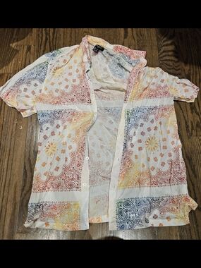 Forever 21 Men's Colorful Bandana Button Down
